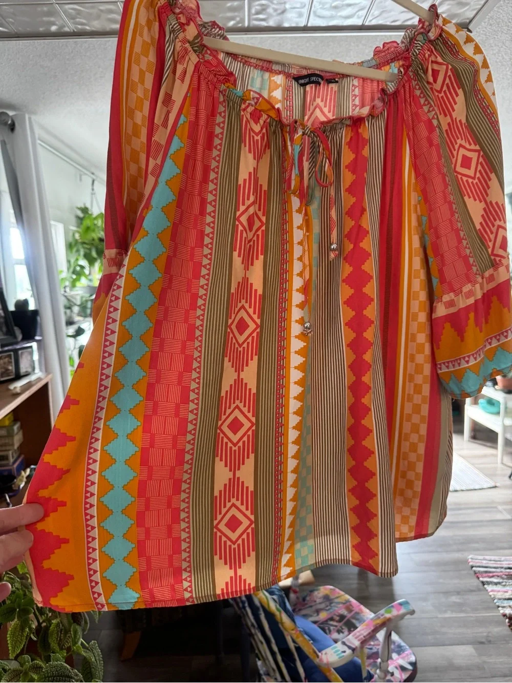 Unique Spectrum Boho Rayon Off-Shoulder Peasant Top XL - Picture 4 of 8